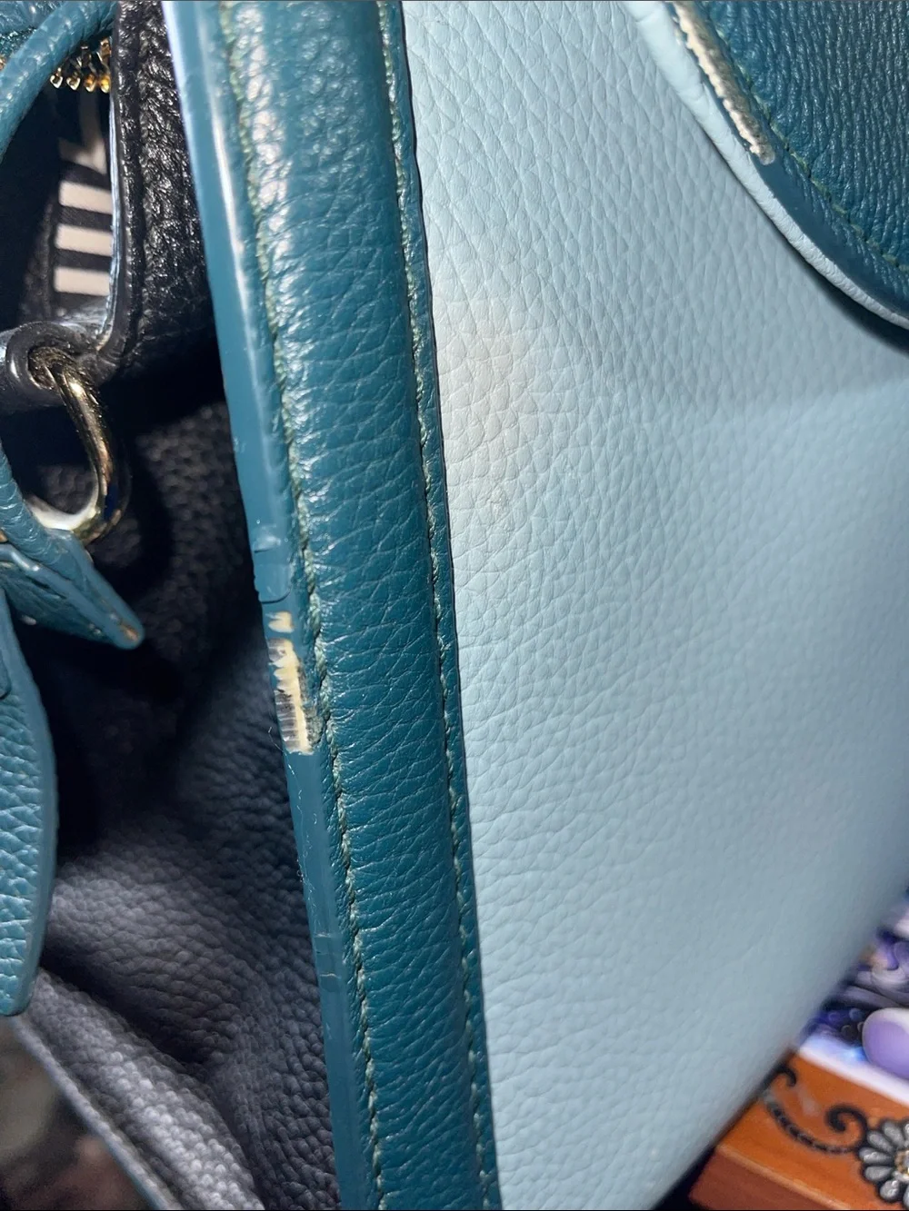 kate spade two-tone teal and light blue leather satchel